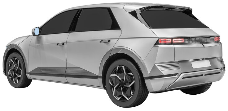 Back view gray hatchback electric car