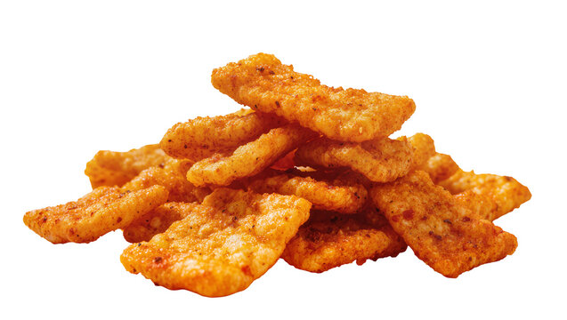 Pile of crispy seasoned corn chips, isolated on transparent background