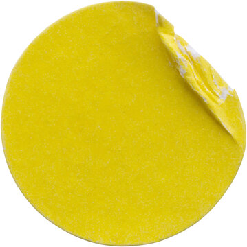 Yellow round paper sticker label isolated on white background