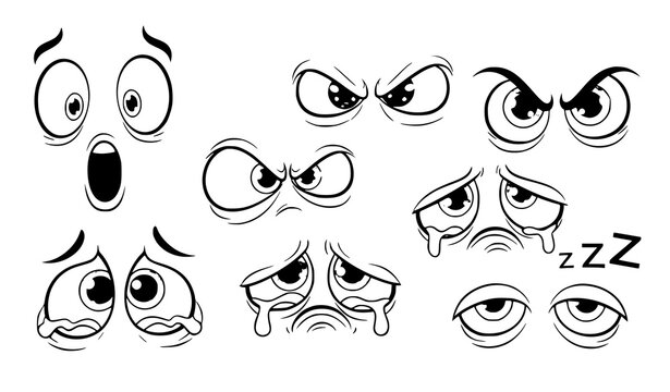 Exaggerated cartoon eyes emotions set expressive funny eye reactions vector illustration isolated on white