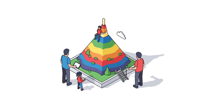 Colorful Pi?ata Being Constructed by a Group of People.