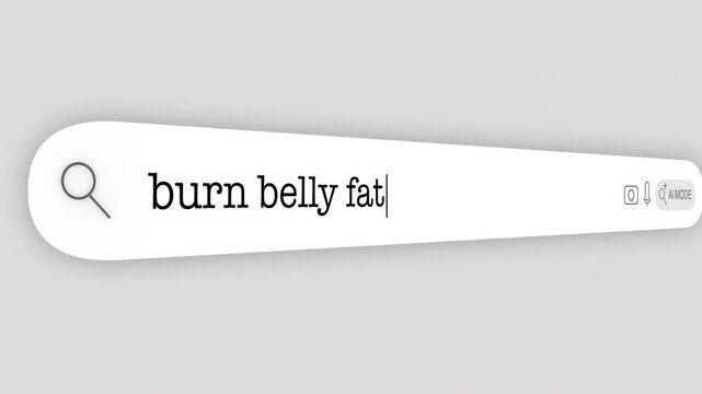 Search Bar Internet browser Animation with typing of the "burn belly fat" word usefull for 4K video footage