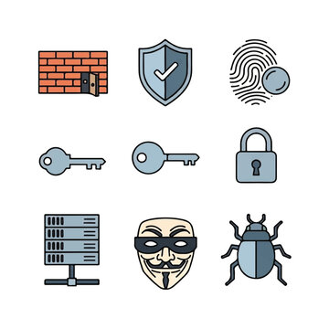 Security icons with computer and bug.