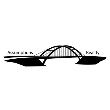 Bridge concept, assumptions vs reality, gap between perception and truth, vector illustration vector eps silhouette