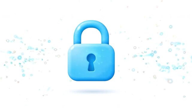 Blue padlock icon security protection privacy digital lock safety cyber data secure symbol encryption background abstract minimal design white energy burst light glowing explosion blue aura power