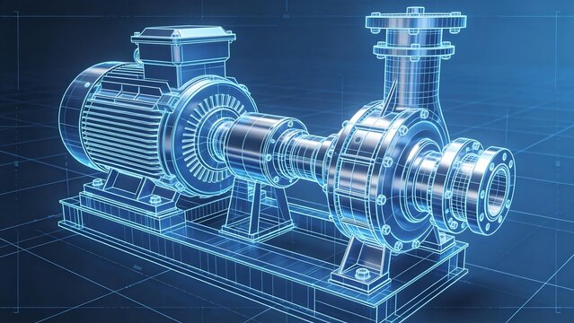 3D wireframe of industrial pump