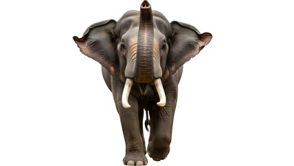 Hyper-realistic Sri Lankan wild elephant captured mid trunk-swing in dynamic motion, with expressive tension and detailed skin texture, isolated on a transparent background