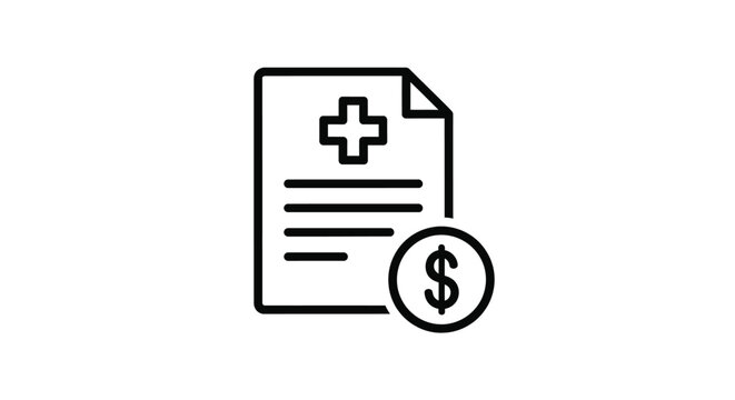 Minimalist vector graphic illustration of a medical bill document featuring a dollar sign for financial analysis