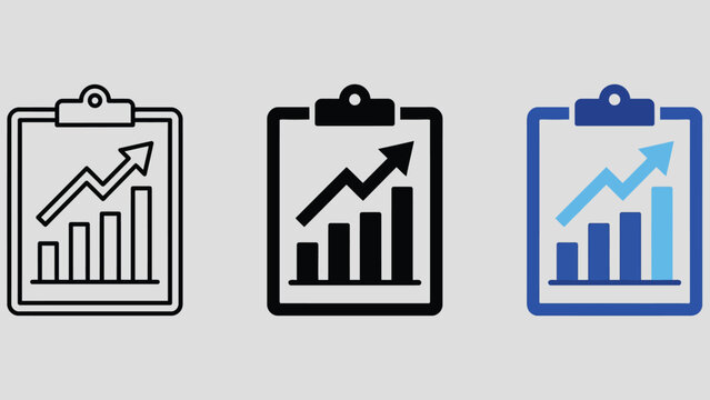 Business report and analytics icon with growing chart. Symbol of data analysis, performance growth and positive results. Ideal for financial reports, business dashboards, marketing analytics and reven