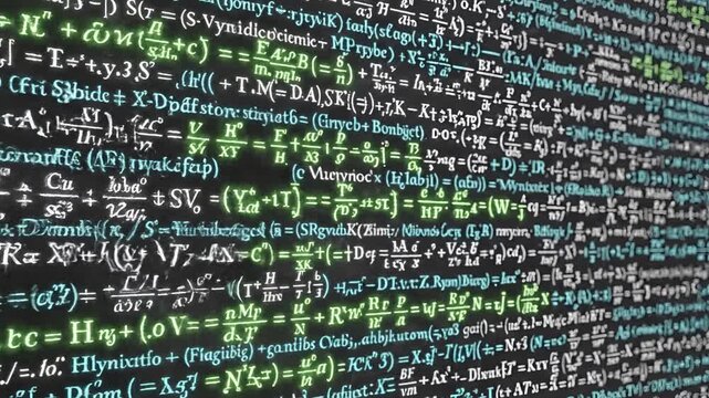 Abstract Mathematical Equations and Formulas Displayed on a Digital Screen.