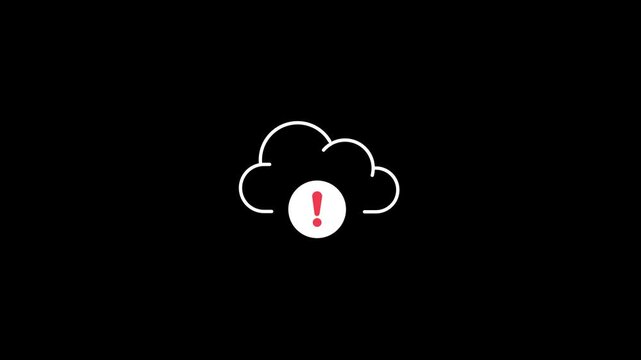 Exclamation mark with cloud showing concept animated icon of cloud error,suitable for software apps, websites, presentations, and digital 4K stock video
