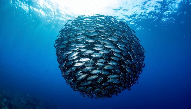 Massive School of Shimmering Silver Sardines Swimming in Unison Underwater