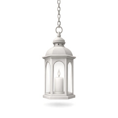 Fototapeta premium A white hanging lantern with a candle inside