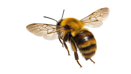 Fuzzy bumblebee with striped abdomen and transparent wings, isolated on transparent background © Sean