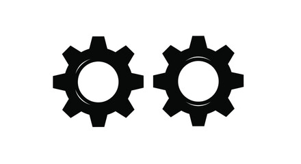 Fototapeta premium Two black gear icons are displayed against a plain white background representing mechanisms or settings