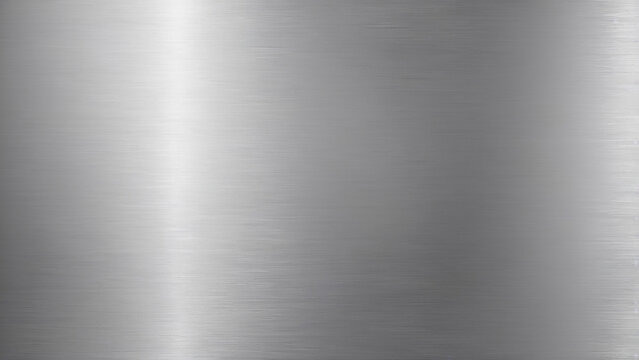 A smooth brushed metal plate features a polished silver texture with a shiny metallic surface and industrial gray pattern reflecting off the stainless steel aluminum alloy sheet