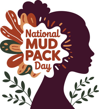 Silhouette of a woman's head with abstract floral and text national mud pack day profile