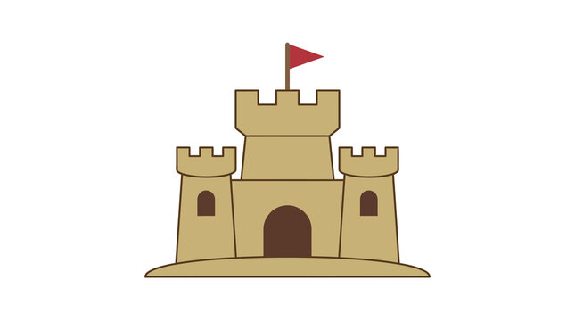A simple brown sandcastle icon featuring stone turrets and a small red flag standing tall on a smooth base structure
