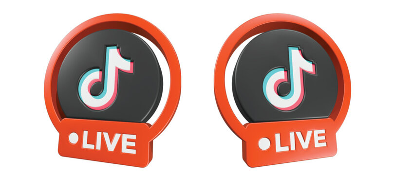 3D logo and "LIVE" indicator for the social media platform TikTok. 