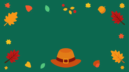 Colorful autumn leaves and acorn on a dark green background © ruposhi