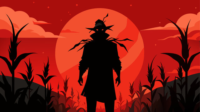 Silhouette of a warrior standing against a fiery sunset