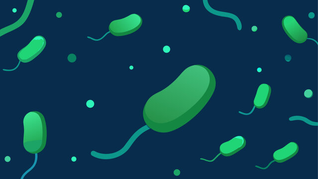 Green bacteria or virus particles under a microscope