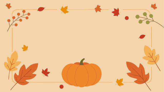 Autumn pumpkin surrounded by colorful falling leaves