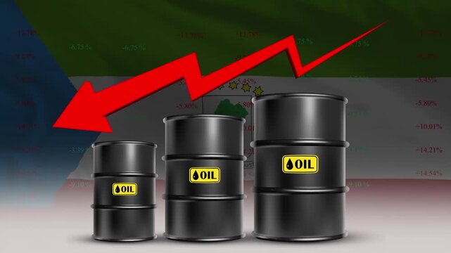 Oil Price decrease with Equatorial Guinea Flag and Rising Crude Barrel Trend
