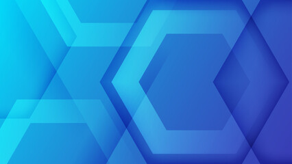 Obraz premium Modern blue abstract background featuring overlapping hexagon shapes with smooth gradients and futuristic digital technology style