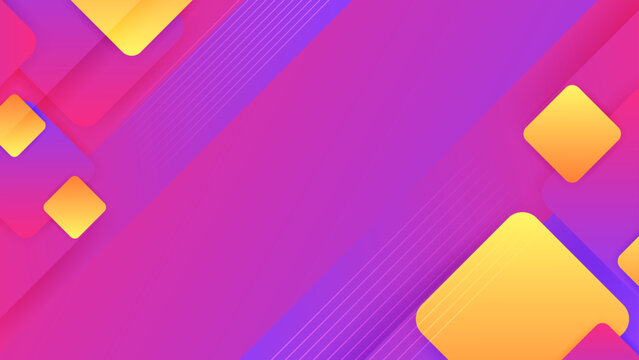 Playful purple background featuring colorful diagonal squares and lines