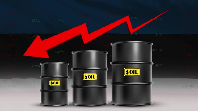 Oil Price Decline with Estonia Flag and Falling Crude Barrel Market
