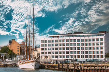 Classic Sailboat Moored at Helsinki Waterfront © Great Brut Here