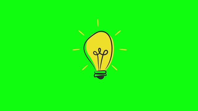 Animated hand drawn bulb on green screen background