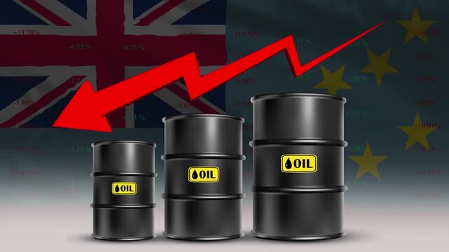 Oil Price Decline with Tuvalu Flag and Falling Crude Barrel Market