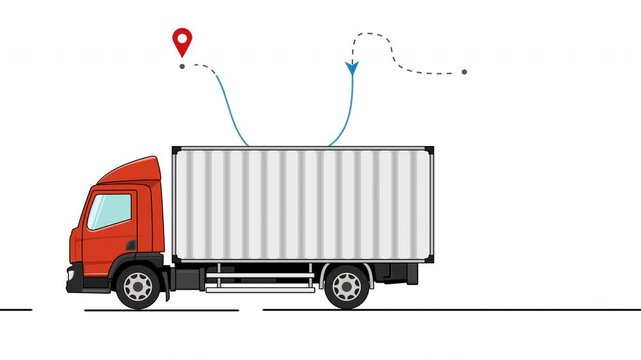 Cargo delivery truck with metal container and GPS map Tracking. Shipping and delivery of goods. 