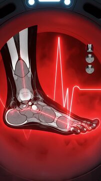 Medical MRI Scan Animation of a Human Foot with Plantar Fascia Overload Depicted by a Heavy Red Flicker Atmosphere Ideal for Healthcare Education and Scientific Presentations