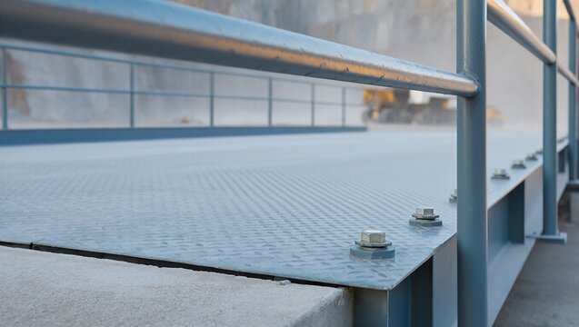 Quarry weighbridge deck with bolted steel surface and safety rails