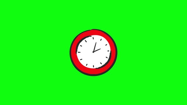 animated hand drawn clock on green screen background