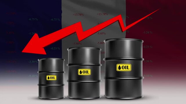 Oil Price decrease with France Flag and Rising Crude Barrel Trend