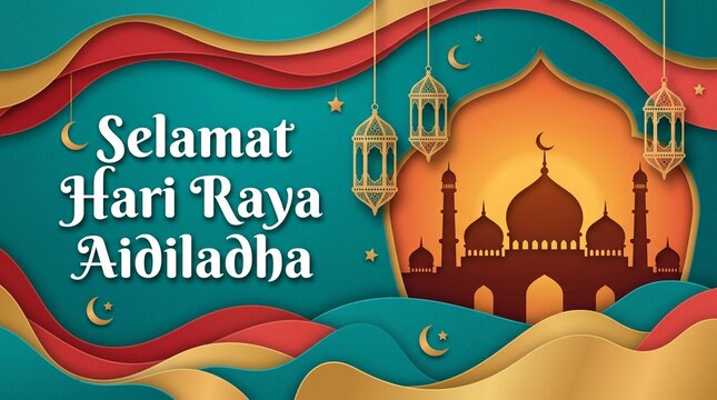 Vibrant Selamat Hari Raya Aidiladha Greeting with Layered Design