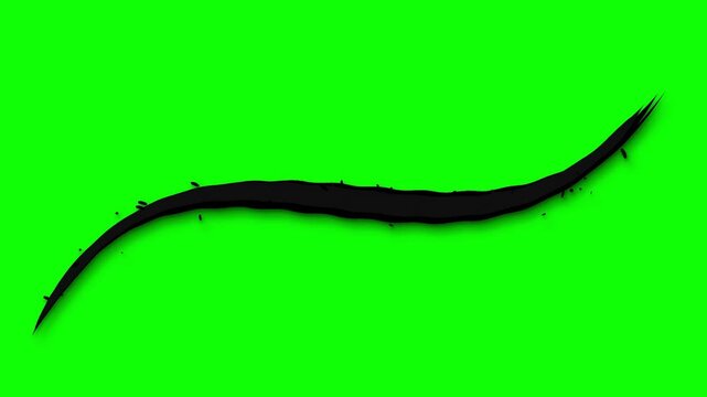 Black curved line with small spikes protruding from its surface on a bright green background perfect for visual effects and graphic design projects