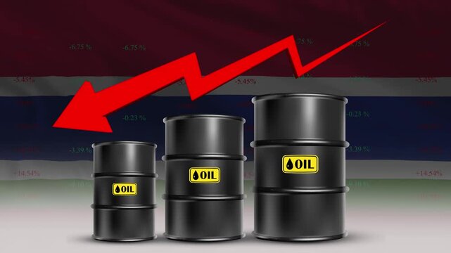 Oil Price decrease with Thailand Flag and Rising Crude Barrel Trend