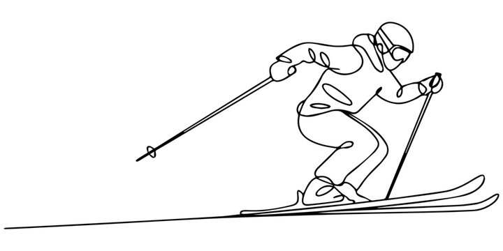One line drawing of a snowboarder performing a trick with arms outstretched, isolated on white background, Continuous line of skiing and snowboarding. Illustration shows a athlete performs a jump