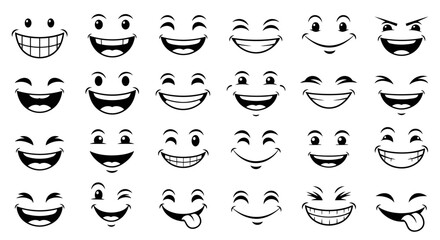 Collection of various smiling emoticon faces.
