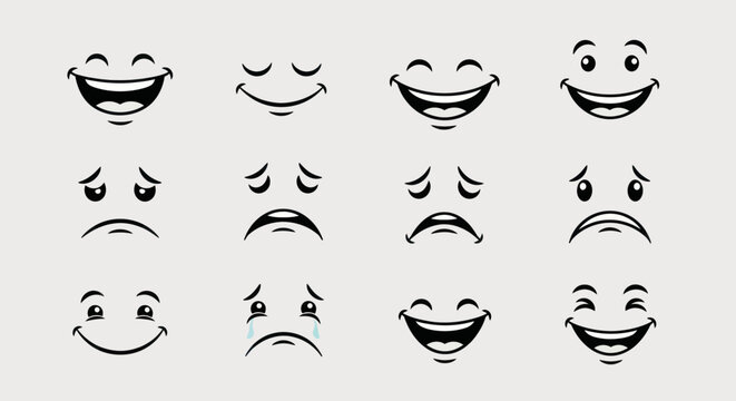 Collection of Various Cartoon Emoticon Faces.