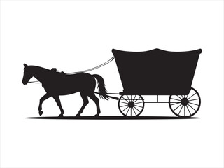 Black silhouette horse drawn carriage ride vector art. Horse wagon silhouette vector illustration flat clipart design © Chan