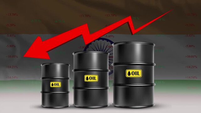 Oil Price Decline with India Flag and Falling Crude Barrel Trend