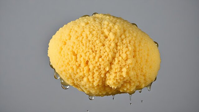tonalite. A heavy natural sea sponge saturated with water, drooping under its weight on a neutral background. wildlife magazines.