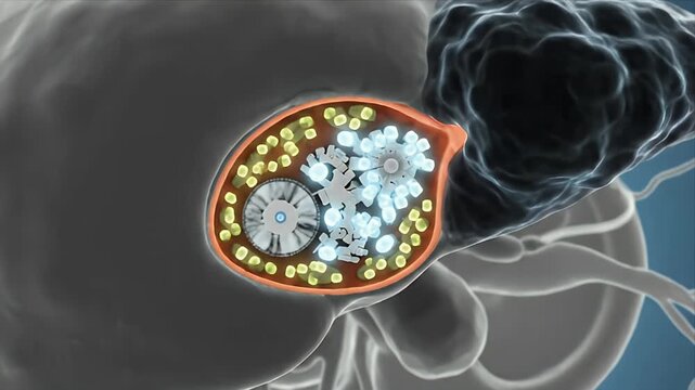 Microscopic View of Gallstones Forming Within the Gallbladder Showing Cholesterol Crystals and Bile Ducts Under Medical Illustration and Scientific Animation