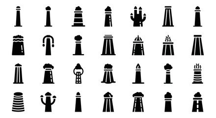 Black chess piece icons, vector chess symbols, 28 silhouette illustrations, monochromatic strategy game pieces © Shabana